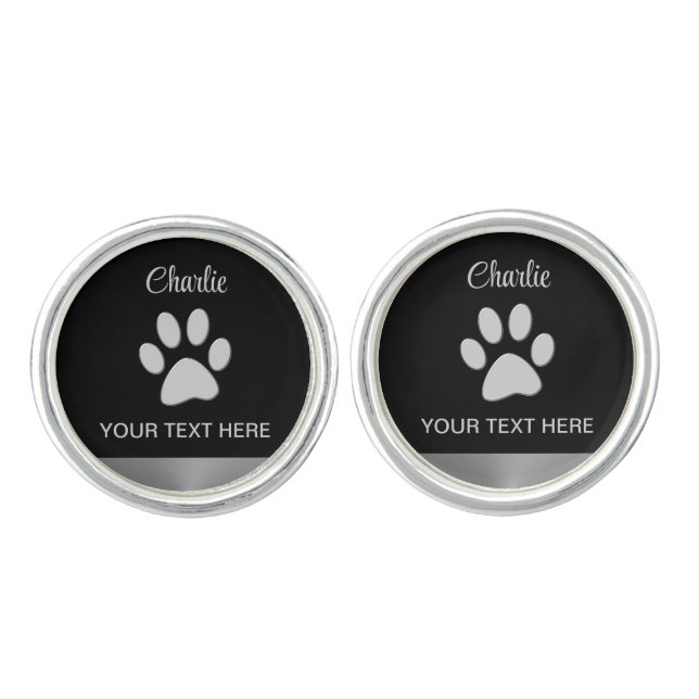  Silver Dog Paw on black background Cufflinks (Front)
