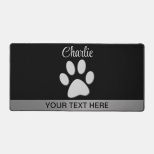  Silver Dog Paw on black background Desk Mat