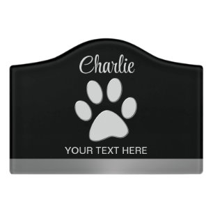  Silver Dog Paw on black background Door Sign