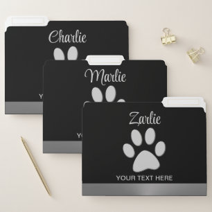 Silver Dog Paw on black background File Folder