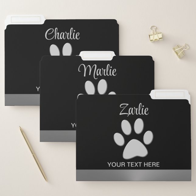 Silver Dog Paw on black background File Folder (Set)