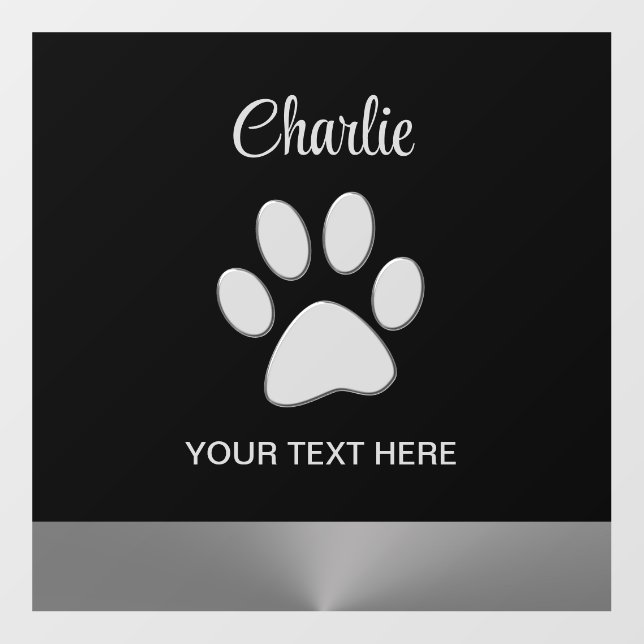  Silver Dog Paw on black background Floor Decals (Front)