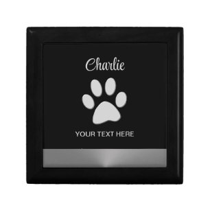Silver Dog Paw on black background Gift Box