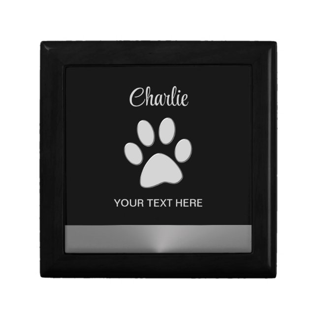  Silver Dog Paw on black background Gift Box (Front)