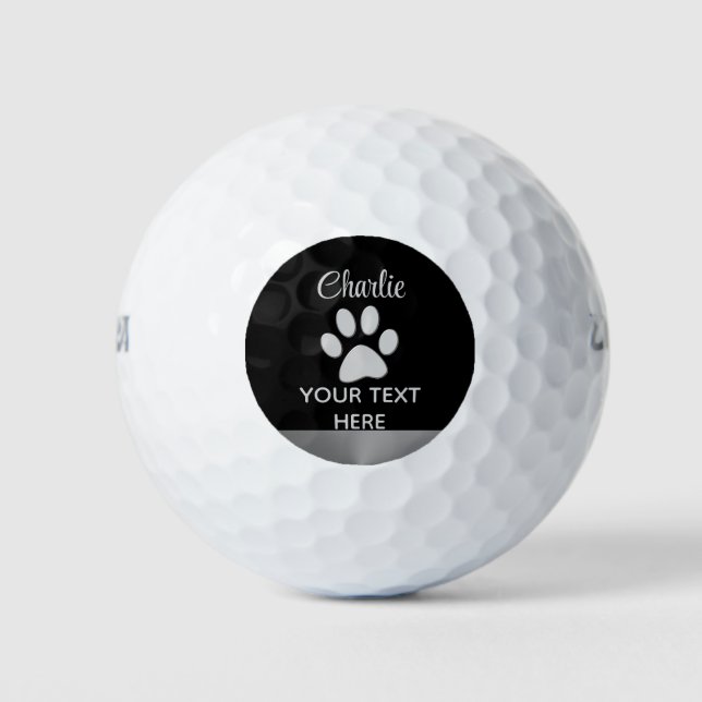 Silver Dog Paw on black background Golf Balls (Front)
