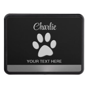 Silver Dog Paw on black background Hitch Cover