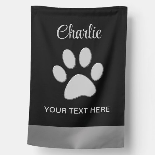  Silver Dog Paw on black background House Flag