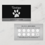  Silver Dog Paw on black background Loyalty Card