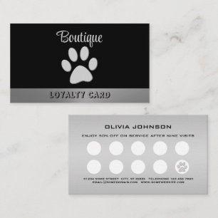  Silver Dog Paw on black background Loyalty Card