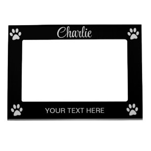 Silver Dog Paw on black background Magnetic Frame