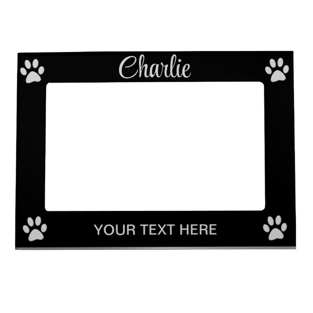 Silver Dog Paw on black background Magnetic Frame (Front)