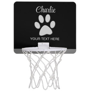 Silver Dog Paw on black background Mini Basketball Hoop