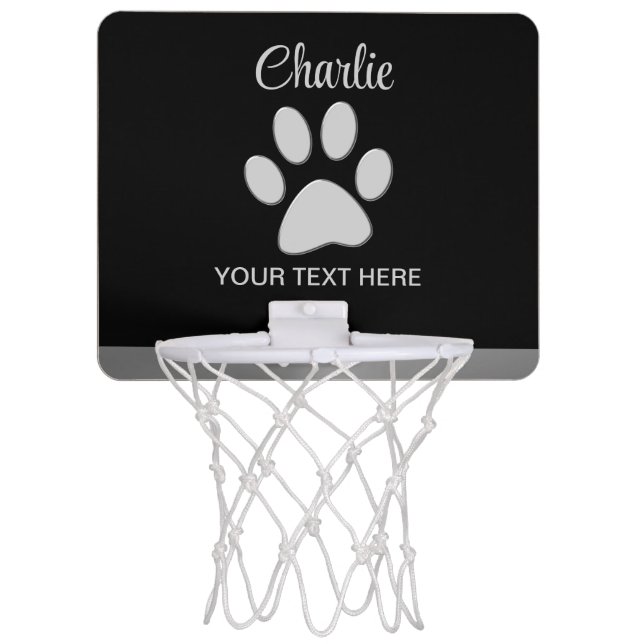  Silver Dog Paw on black background Mini Basketball Hoop (Front)