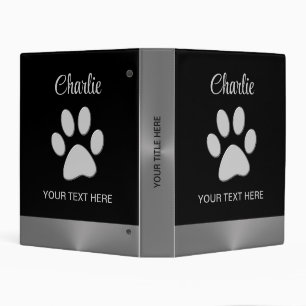  Silver Dog Paw on black background Mini Binder
