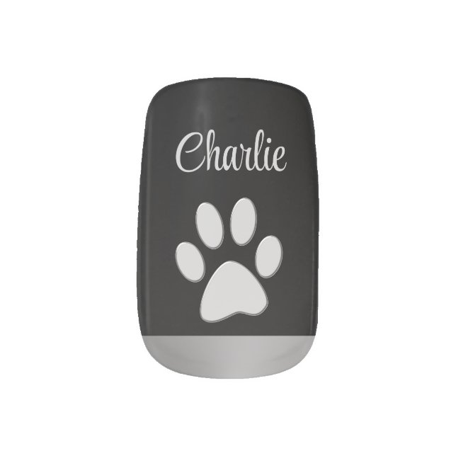  Silver Dog Paw on black background Minx Nail Art (Left Thumb)