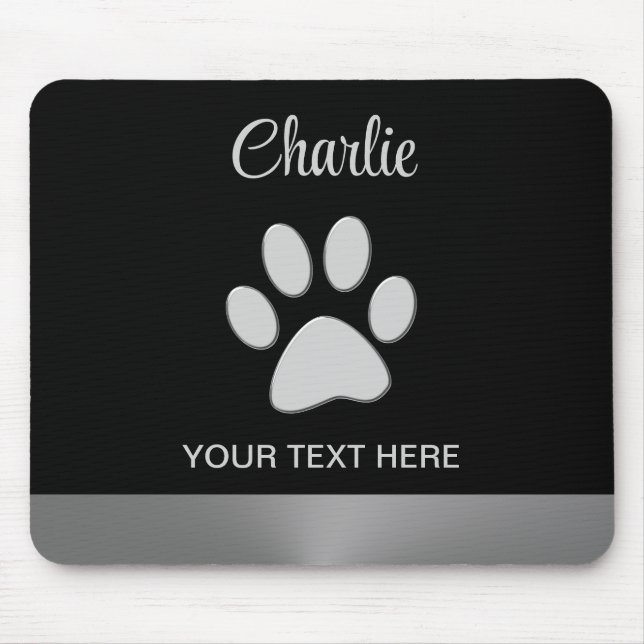 Silver Dog Paw on black background Mouse Pad (Front)