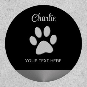  Silver Dog Paw on black background Patch