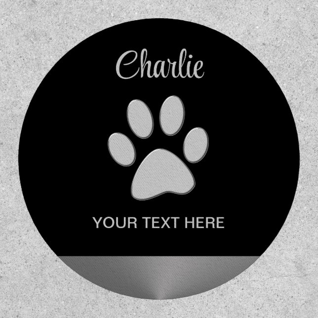  Silver Dog Paw on black background Patch (Front)
