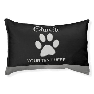  Silver Dog Paw on black background Pet Bed