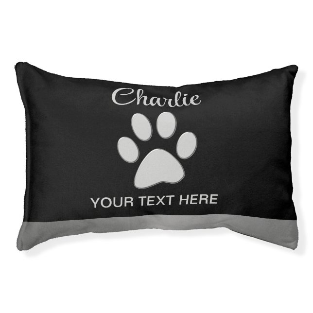  Silver Dog Paw on black background Pet Bed (Front)