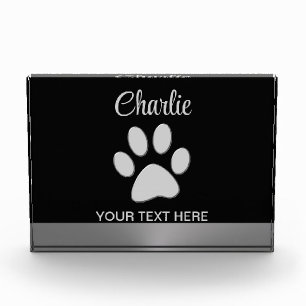  Silver Dog Paw on black background Photo Block