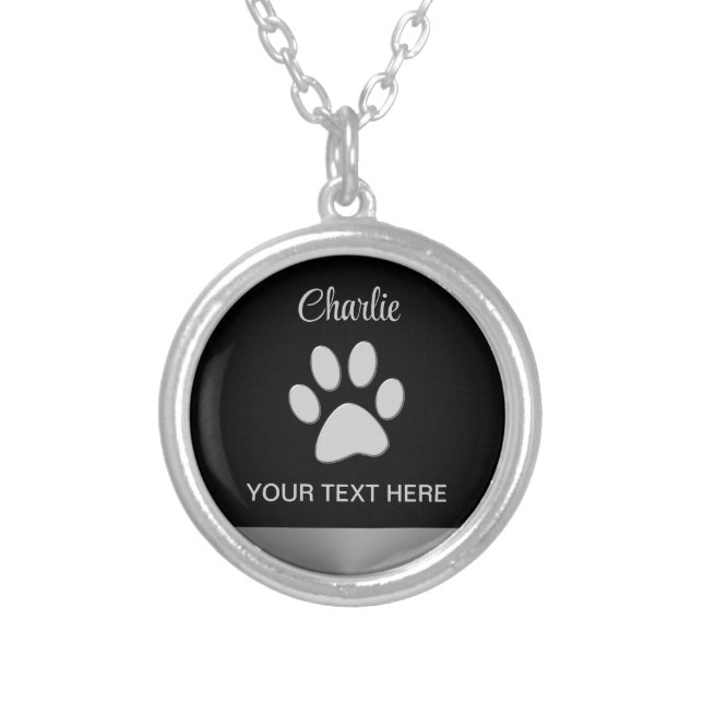  Silver Dog Paw on black background Plated Necklace (Front)