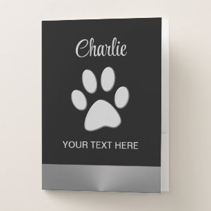  Silver Dog Paw on black background Pocket Folder