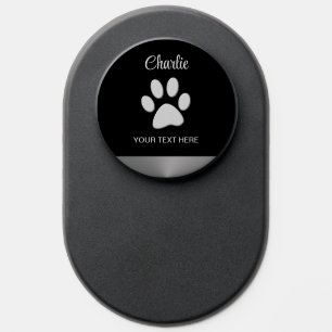 Silver Dog Paw on black background PopSocket