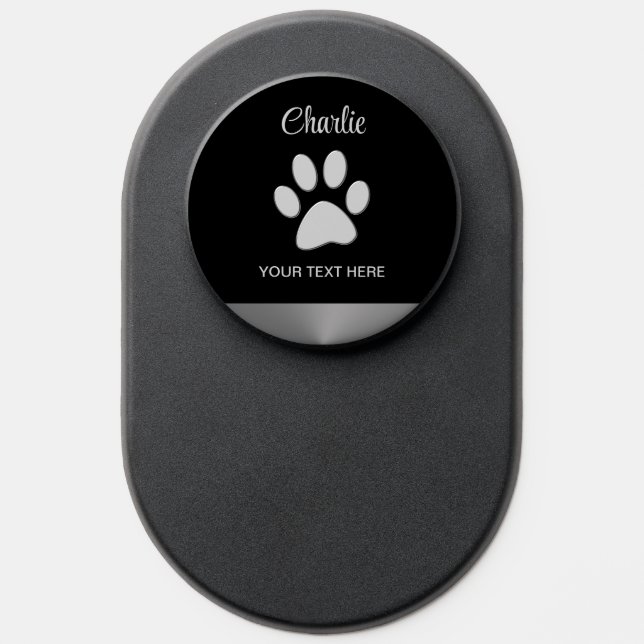  Silver Dog Paw on black background PopSocket (Popsocket)