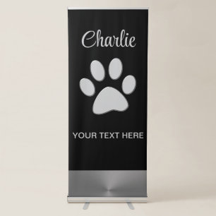 Silver Dog Paw on black background Retractable Banner