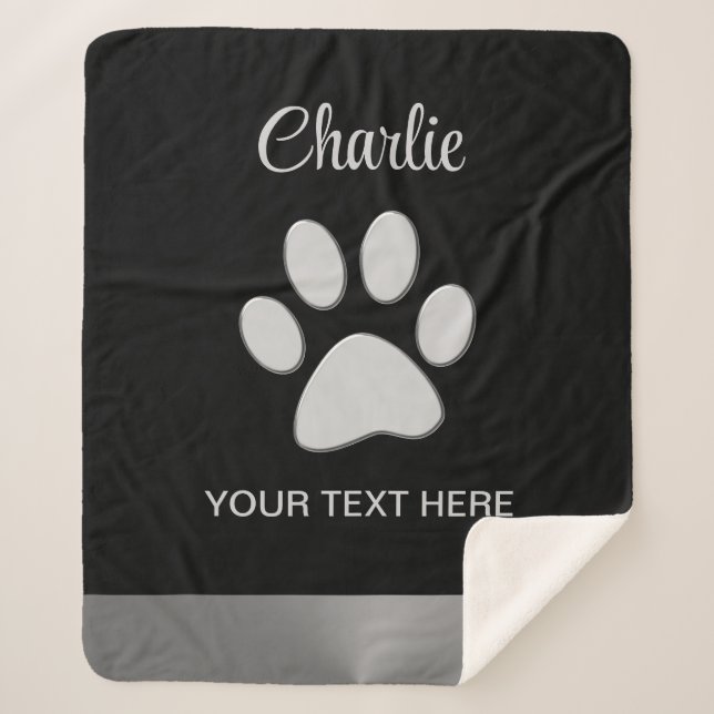  Silver Dog Paw on black background Sherpa Blanket (Front)