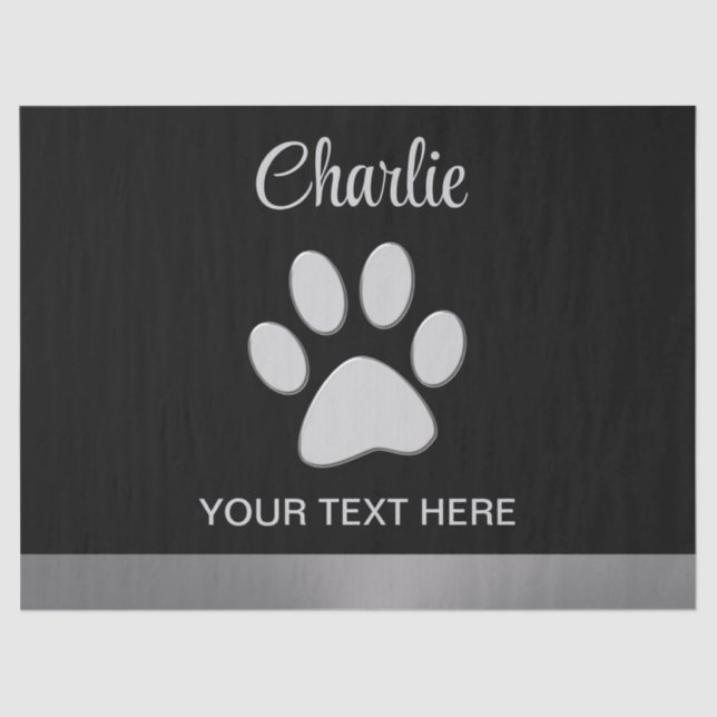  Silver Dog Paw on black background Tissue Paper (Front)