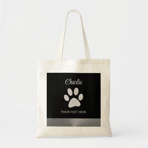  Silver Dog Paw on black background Tote Bag