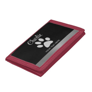 Silver Dog Paw on black background Tri-fold Wallet