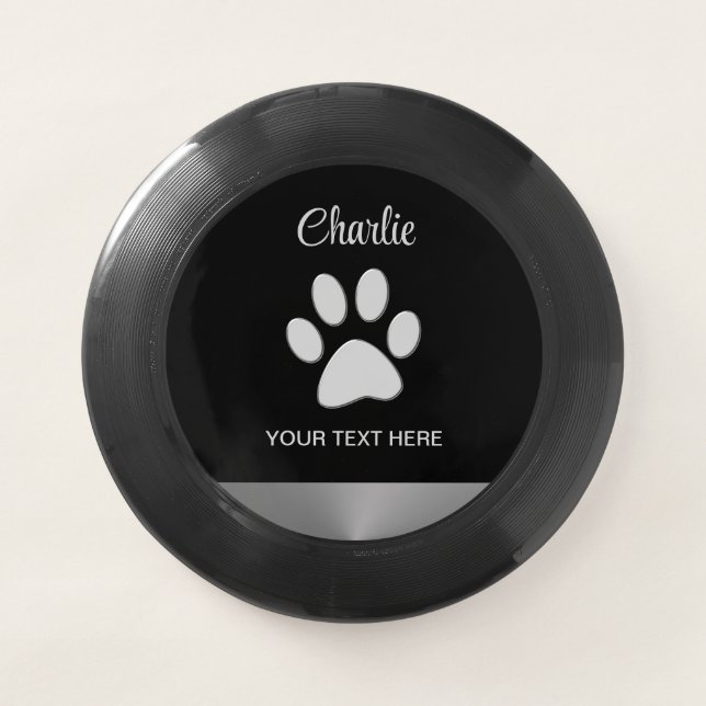  Silver Dog Paw on black background Wham-O Frisbee (Front)
