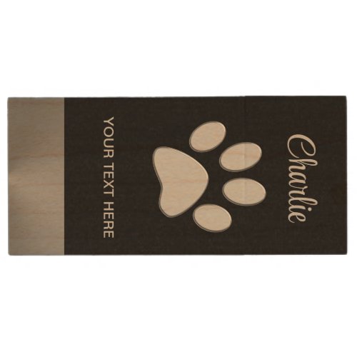  Silver Dog Paw on black background Wood Flash Drive