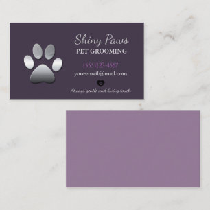 Silver Dog Paw Pet Grooming Service Business Card