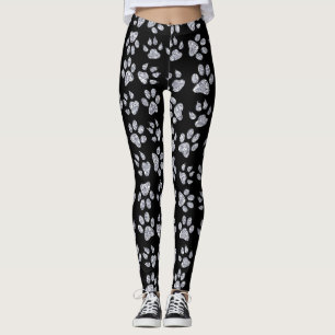 Silver Dog Paw Prints,Black Leggings