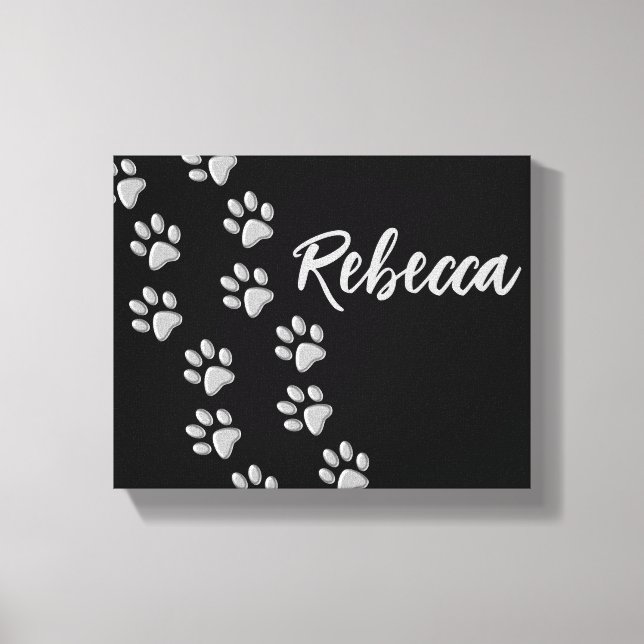 Silver Dog Paws black Background Print Pattern (Front)