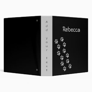 Silver Dog Paws black Background Print Pattern 3 Ring Binder