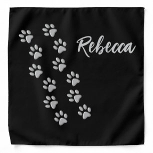 Silver Dog Paws black Background Print Pattern Bandana