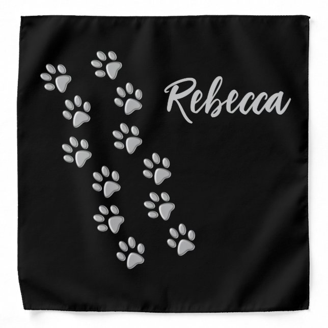 Silver Dog Paws black Background Print Pattern Bandana (Front)