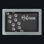 Silver Dog Paws black Background Print Pattern Belt Buckle<br><div class="desc">Personalized Silver Dog Paws black Background Print Pattern.
You must know that you get a photo!</div>