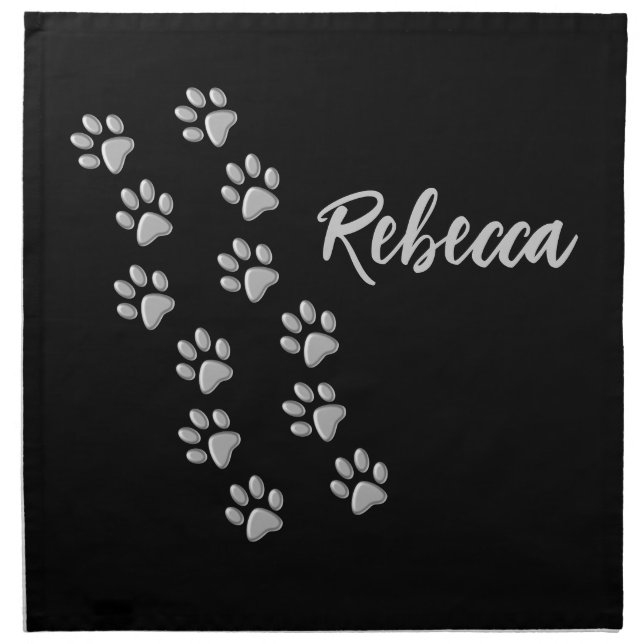 Silver Dog Paws black Background Print Pattern Cloth Napkin (Front)