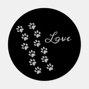 Silver Dog Paws black Background Print Pattern Coaster Set