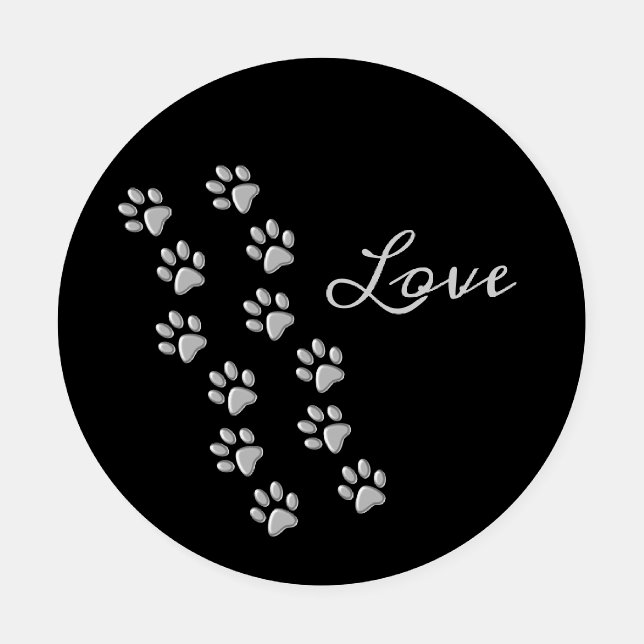 Silver Dog Paws black Background Print Pattern Coaster Set (Single)