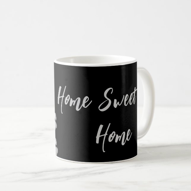 Silver Dog Paws black Background Print Pattern Cof Coffee Mug (Front Right)