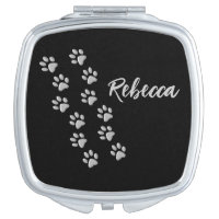 Silver Dog Paws black Background Print Pattern
