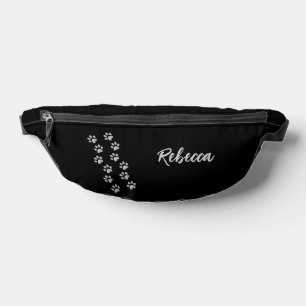 Silver Dog Paws black Background Print Pattern Fanny Pack