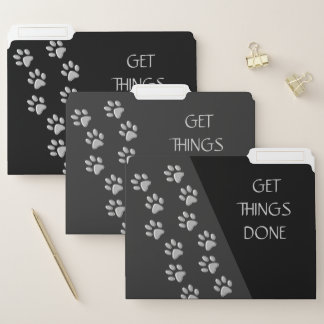 Silver Dog Paws black Background Print Pattern File Folder